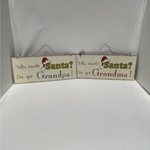 Charming Holiday Hanging Metal Signs - Santa and Family Fun - Grandma Grandpa